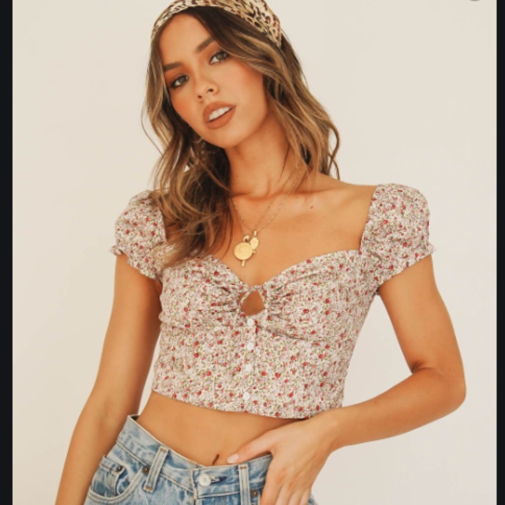 Sweet Pot Floral Claudia Button Front Crop Top